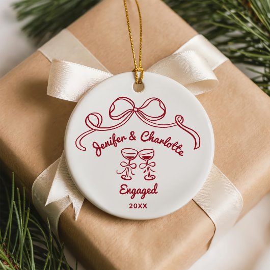 Whimsical Hand Drawn Christmas Engaged Keramisch Ornament