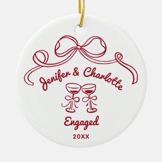 Whimsical Hand Drawn Christmas Engaged Keramisch Ornament (Voorkant)