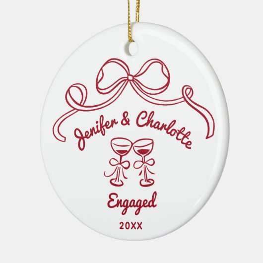 Whimsical Hand Drawn Christmas Engaged Keramisch Ornament (Links)