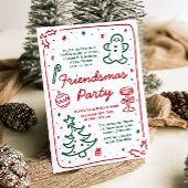 Whimsical Hand Drawn Christmas Friendsmas Party Kaart