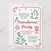 Whimsical Hand Drawn Christmas Friendsmas Party Kaart (Voorkant)