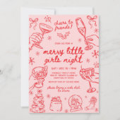 Whimsical Hand Drawn Christmas Girls Night Kaart (Voorkant)