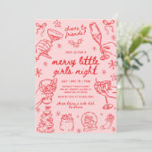 Whimsical Hand Drawn Christmas Girls Night Kaart (Staand voorkant)
