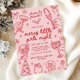 Whimsical Hand Drawn Christmas Girls Night Kaart