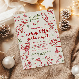 Whimsical Hand Drawn Christmas Girls Night Kaart