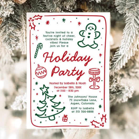 Whimsical Hand Drawn Christmas Holiday Party Kaart