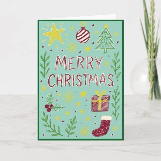 Whimsical Hand-Drawn Christmas Kaart met Mistletoe (Voorkant)