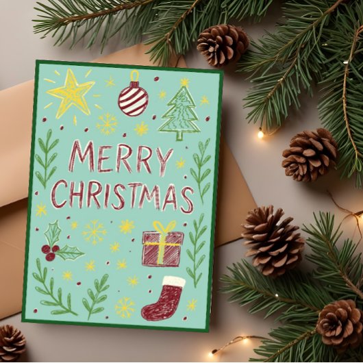 Whimsical Hand-Drawn Christmas Kaart met Mistletoe