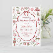 Whimsical Hand Drawn Christmas Party Invitation Kaart (Staand voorkant)