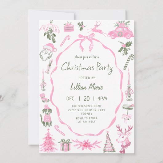 Whimsical Hand Drawn Christmas Party Invitation Kaart (Voorkant)