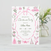 Whimsical Hand Drawn Christmas Party Invitation Kaart (Staand voorkant)