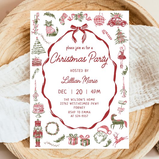 Whimsical Hand Drawn Christmas Party Invitation Kaart