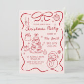 Whimsical Hand Drawn Christmas Party Invitation Kaart (Staand voorkant)