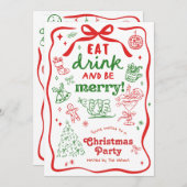 Whimsical Hand Drawn Christmas Party Kaart (Voorkant / Achterkant)