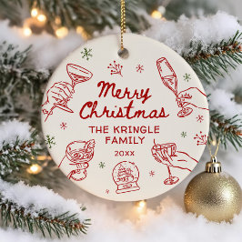 Whimsical Hand Drawn Christmas Party Keramisch Ornament