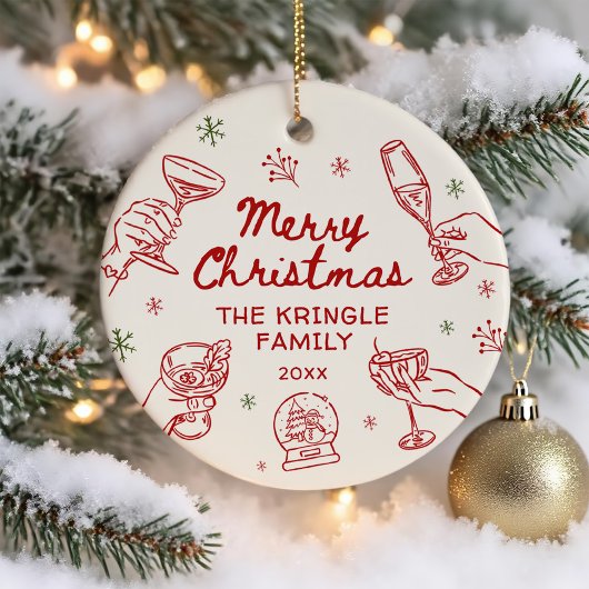 Whimsical Hand Drawn Christmas Party  Keramisch Ornament