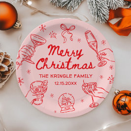 Whimsical Hand Drawn Christmas Party Papieren Bordje