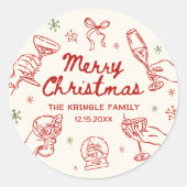 Whimsical Hand Drawn Christmas Party  Ronde Sticker (Voorkant)