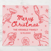 Whimsical Hand Drawn Christmas Party Sparkling Wijnetiket (Enkel label)