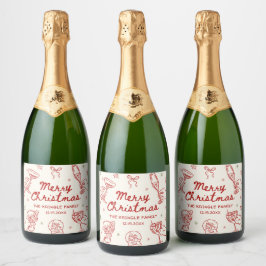 Whimsical Hand Drawn Christmas Party Sparkling Wijnetiket