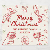 Whimsical Hand Drawn Christmas Party  Sparkling Wijnetiket (Enkel label)