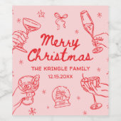 Whimsical Hand Drawn Christmas Party Wijn Etiket (Enkel label)