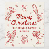 Whimsical Hand Drawn Christmas Party  Wijn Etiket (Enkel label)