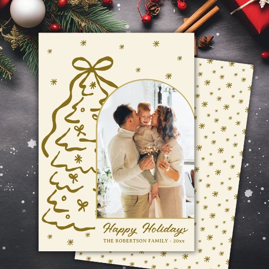 Whimsical Hand-Drawn Christmas Tree Arch Photo Feestdagenkaart