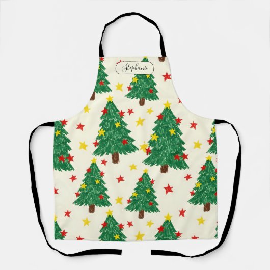 Whimsical Hand Drawn Christmas Tree Pattern Person Schort (Voorkant)