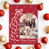 Whimsical Hand-Drawn Christmas Tree Photo Red Feestdagenkaart