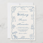 Whimsical Hand Drawn Coastal Beach Wedding Kaart (Voorkant)
