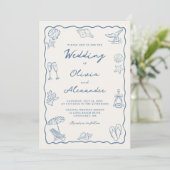 Whimsical Hand Drawn Coastal Beach Wedding Kaart (Staand voorkant)