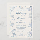 Whimsical Hand Drawn Coastal Beach Wedding Kaart (Voorkant / Achterkant)