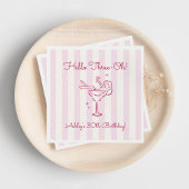 Whimsical Hand Drawn Cocktail Pink 30th Birthday Servet