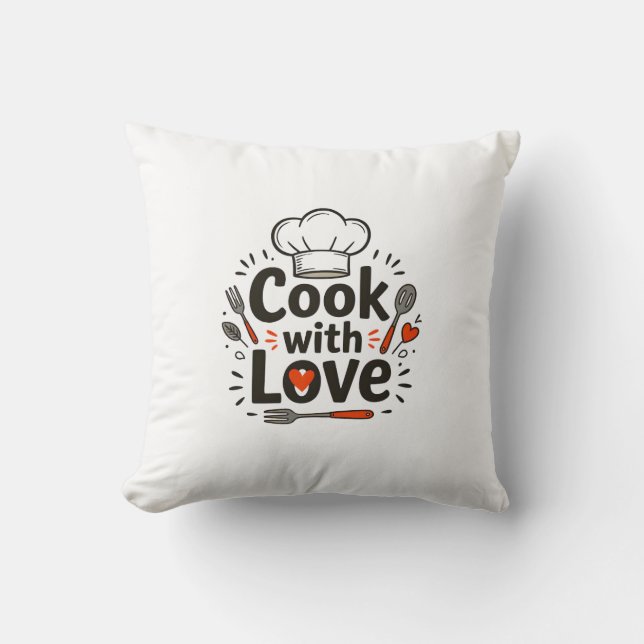 Whimsical Hand-Drawn "Cook with Love" Logo with Ch Kussen (Voorkant)