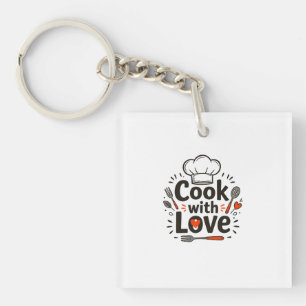Whimsical Hand-Drawn "Cook with Love" Logo with Ch Sleutelhanger