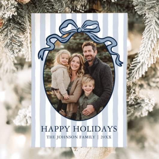 Whimsical Hand Drawn Coquette Bow Family Photo Feestdagenkaart