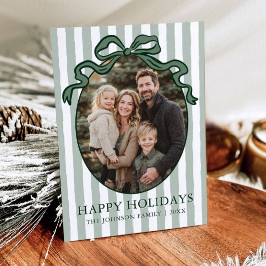 Whimsical Hand Drawn Coquette Bow Family Photo Feestdagenkaart