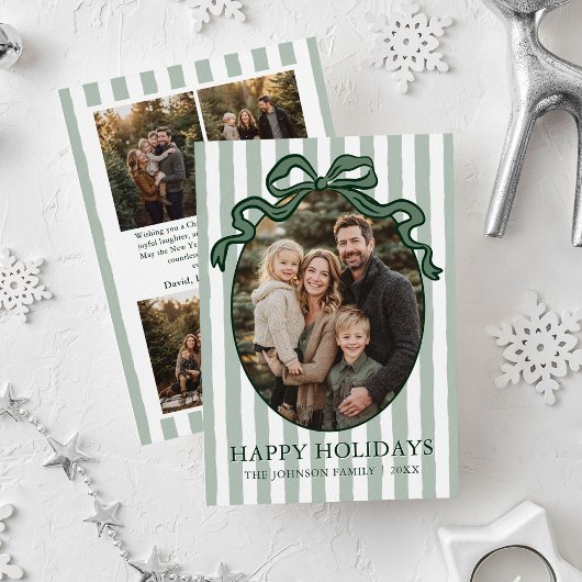 Whimsical Hand Drawn Coquette Bow Family Photo Feestdagenkaart