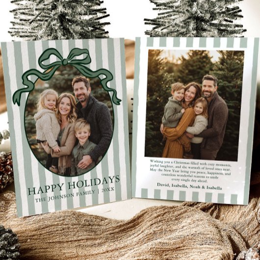 Whimsical Hand Drawn Coquette Bow Family Photo Feestdagenkaart