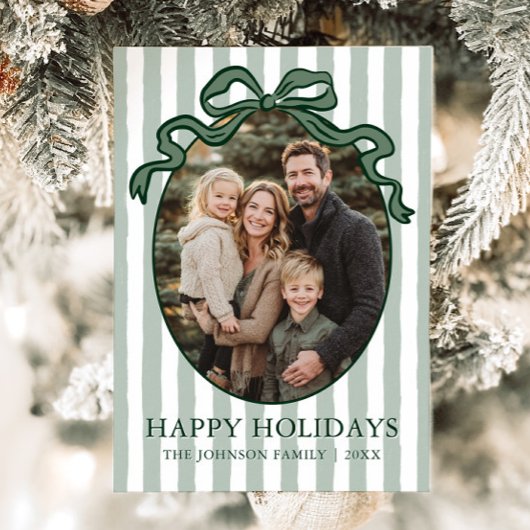 Whimsical Hand Drawn Coquette Bow Family Photo Feestdagenkaart