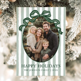 Whimsical Hand Drawn Coquette Bow Family Photo Feestdagenkaart