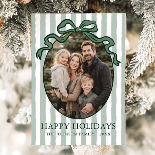 Whimsical Hand Drawn Coquette Bow Family Photo Feestdagenkaart