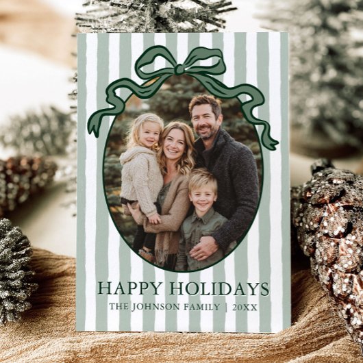 Whimsical Hand Drawn Coquette Bow Family Photo Feestdagenkaart