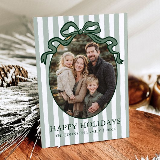 Whimsical Hand Drawn Coquette Bow Family Photo Feestdagenkaart