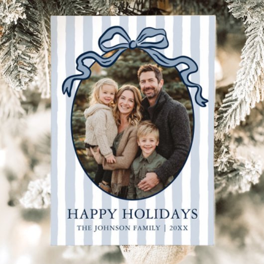 Whimsical Hand Drawn Coquette Bow Family Photo Feestdagenkaart