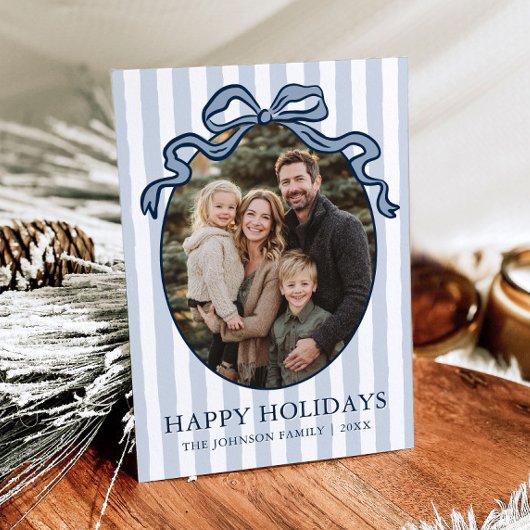 Whimsical Hand Drawn Coquette Bow Family Photo Feestdagenkaart