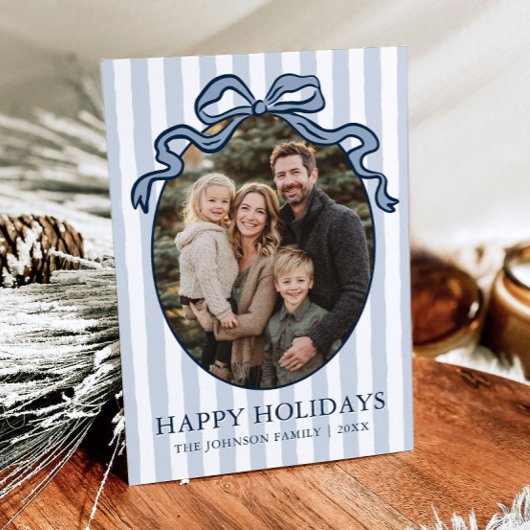 Whimsical Hand Drawn Coquette Bow Family Photo Feestdagenkaart