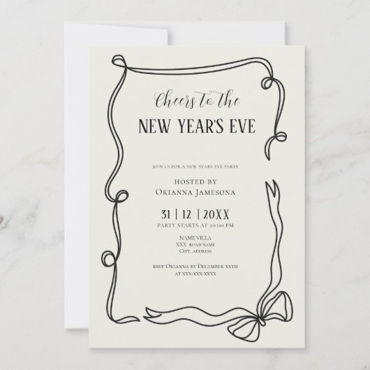 Whimsical Hand Drawn Coquette New Years Eve Party Kaart (Voorkant)