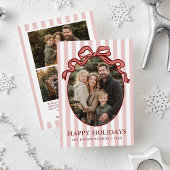 Whimsical Hand Drawn Coquette Red Bow Family Photo Feestdagenkaart